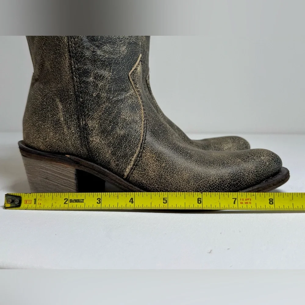 Old West Girl’s Distressed Leather Charcoal Cross Stitch Cowgirl Boots Size 2.5